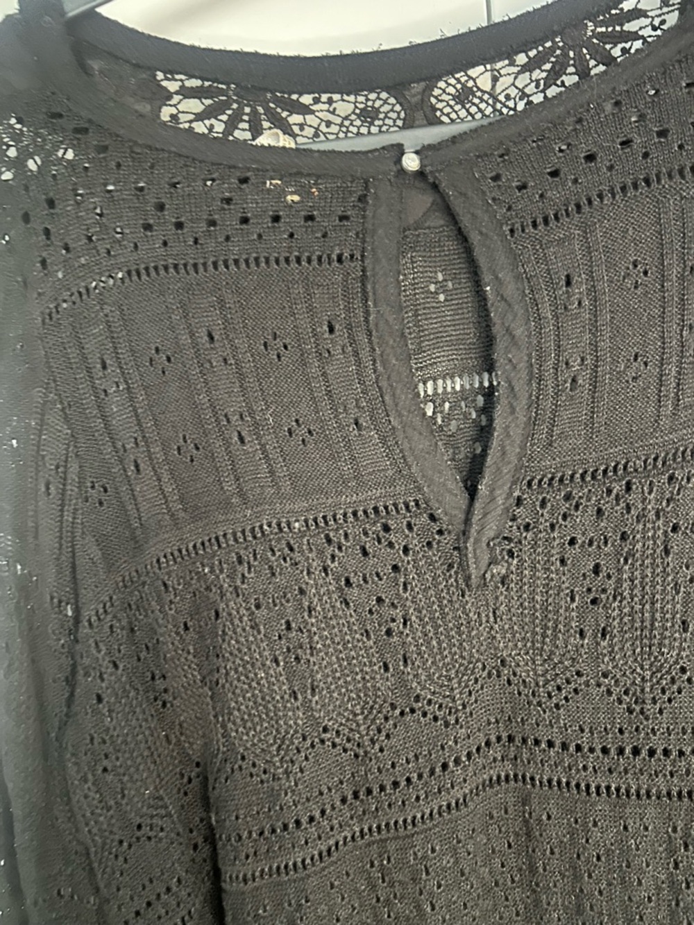 Free People Women Black Crochet Lace once upon a time Bell-Sleeve Blouse Size 6 - Picture 9 of 12